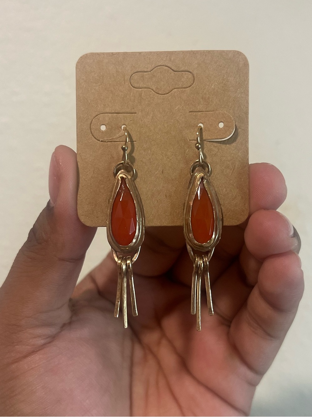 Gold Plated Carnelian Tear Drop Earrings